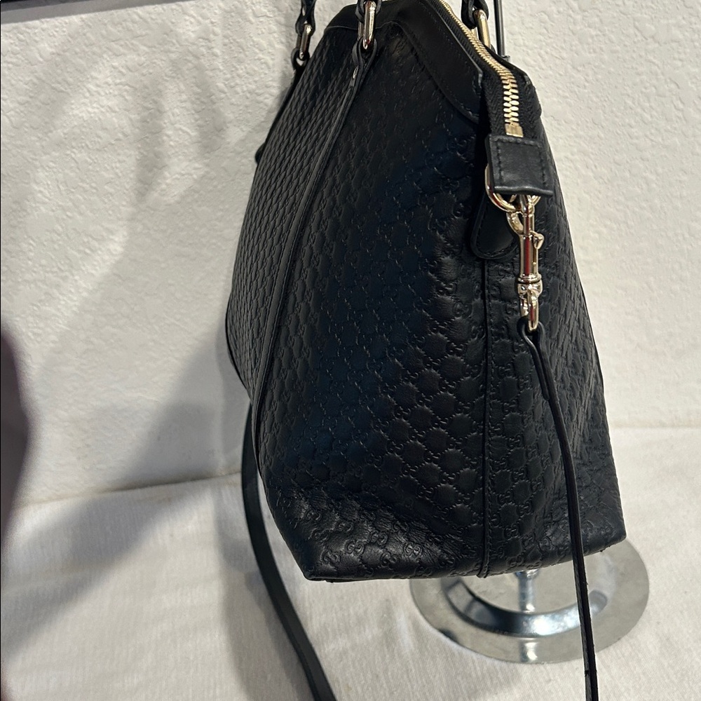 Gucci Microguccissima 2way Shoulder Tote Bag Black Leather Handbag +COA - Picture 5 of 17